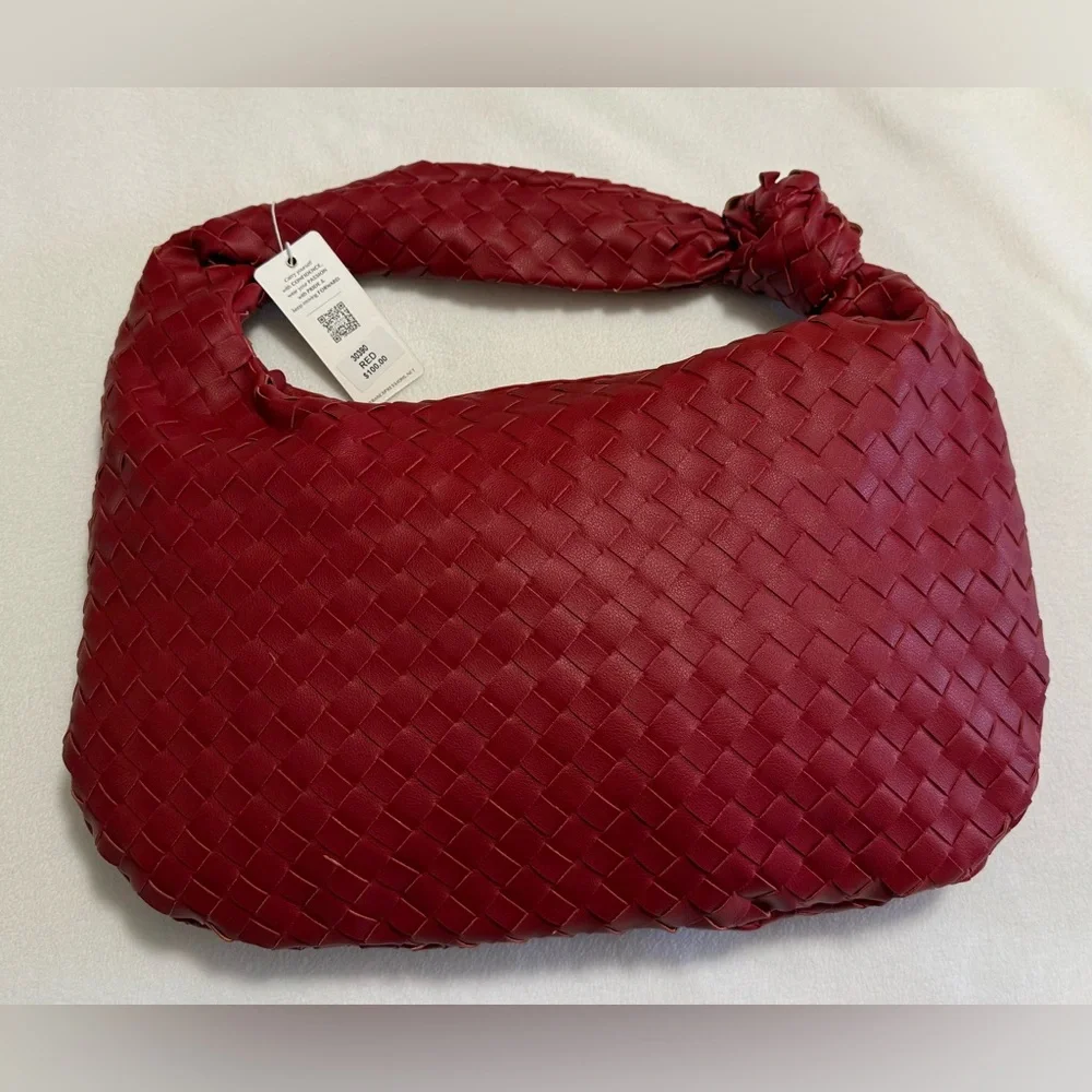 Urban Expressions Red Woven Hobo Shoulder Bag With Knotted Strap - NWT
